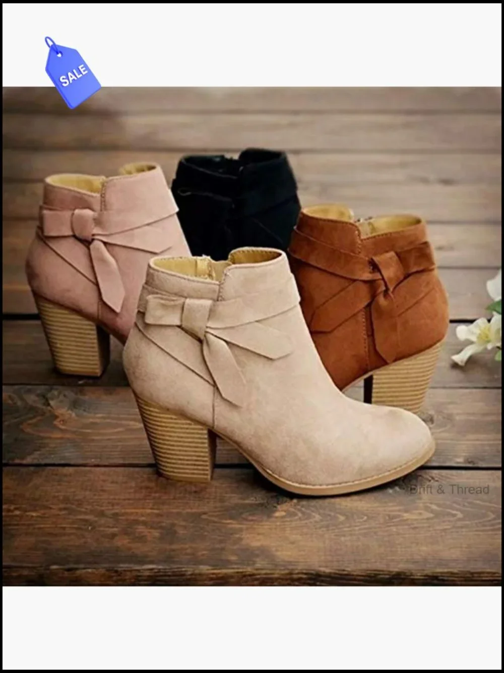 Womens Chelsea Ankle Boots Chunky Heel Faux Suede Side Zip Booties